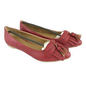Ollio Womens Ballet Flats Tassel Fringe Faux Leather Slip On Red Pointed Toe 6